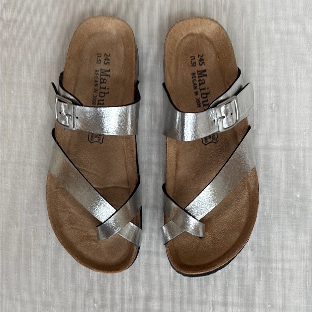 Silver Metallic Cross-Strap Sandals